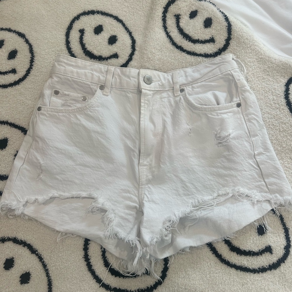 Zara White Jean Shorts Distressed High-Waisted